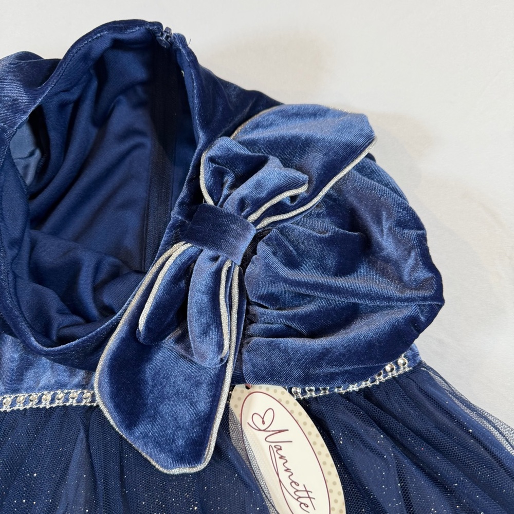 Nannette Shimmering Navy Dress. Velvet Top/Lace Florals Accent Bottom NEW-Sz 6X - Picture 7 of 16